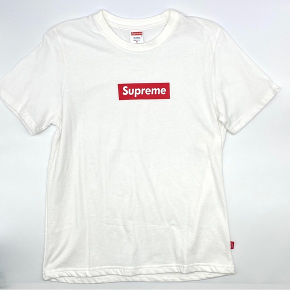 SUPREME WHITE USA BOX LOGO TEE WITH RED LOGO AUTHENTIC WOMENS MEDIUM - Picture 1 of 7